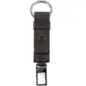 Piquadro Schlüsselanhänger Black Square Keychain With Carabiner Testa di Moro