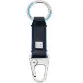 Piquadro Schlüsselanhänger Blue Square Two-Ring Keychain With Carabiner Hook Blu Notte