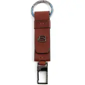 Piquadro Schlüsselanhänger Black Square Keychain With Carabiner Cuoio Tabacco