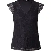 Pieces Spitzentop "PCOLLINE SL LACE V-NECK TOP WVN NOOS", Damen, Gr. S, schwarz, Spitze, Obermaterial: 90% Nylon, 10% Elasthan, unifarben, regular fit normal, V-Ausschnitt, Tops Spitzentop