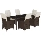 vidaXL 7-tlg. Garten-Essgruppe mit Kissen Braun Poly Rattan