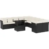 vidaXL 11-tlg. Garten-Sofagarnitur mit Kissen Schwarz Poly Rattan
