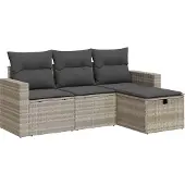 vidaXL 4-tlg. Garten-Sofagarnitur mit Kissen Hellgrau Poly Rattan