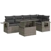 vidaXL 6-tlg. Garten-Sofagarnitur mit Kissen Grau Poly Rattan