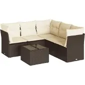 vidaXL 6-tlg. Garten-Sofagarnitur mit Kissen Braun Poly Rattan
