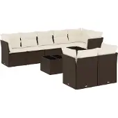 vidaXL 9-tlg. Garten-Sofagarnitur mit Kissen Braun Poly Rattan