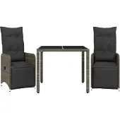 vidaXL 3-tlg. Garten-Bistro-Set mit Kissen Grau Poly Rattan