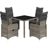 vidaXL 5-tlg. Garten-Bistro-Set mit Kissen Grau Poly Rattan