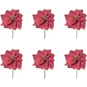 Creativ Green Winterliche Kunstpflanze "Weihnachtsdeko rot" mit goldfarbenfarbenem Blütenkelch, 6er-Set