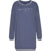 Vivance Nachthemd DREAMS, Damen, Gr. 32/34, N-Gr, blau, Single Jersey, Obermaterial: 100% Baumwolle, unifarben, Basic, bequem kurz, Rundhals, Rippbündchen, Kleider Nachthemd, mit Ripp-Abschlüssen