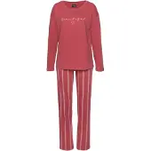 Vivance Pyjama DREAMS, Damen, Gr. 32/34, rot (rot, gestreift), Single Jersey, Obermaterial: 100% Baumwolle, gestreift, unifarben, Basic, bequem lang, Rundhals, Homewear-Sets Pyjama, mit Frontdruck