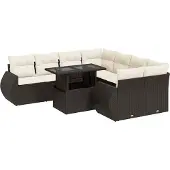 vidaXL 9-tlg. Garten-Sofagarnitur mit Kissen Braun Poly Rattan