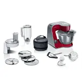 Bosch Küchenmaschine "Serie 4 MUM5X720, integr. Waage, Durchlaufschnitzler, Mixer, rot" 3 Scheiben, Schüssel, Knethaken/Rühr-/Schlagbesen, spülmaschinenfest