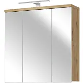 Forte VERIS Spiegelschrank 70, moderner Badezimmerschrank mit Spiegel, Hängeschrank,Holzwerkstoff, Artisan Eiche Holzdekor mit Weiß, 68,6 cm breit x 68,1 cm hoch x 20 cm tief
