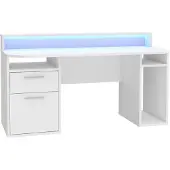 Die Möbelfundgrube Gaming Tisch Computerschreibtisch 160 cm weiß - LED - TEZAUR