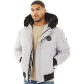 Closure London Herren Pelz Kapuze Kurz Steppjacke Eis Grau