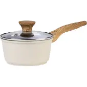 Ernesto Aluguss Stielkasserolle Kochtopf Ø 16 cm, beige, Holzgriff
