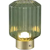 TRIO Leuchten - Moderne Tischlampe aus Messing mit grünem Glas, wiederaufladbar – Millie Touch-funktion Dimmer I Dimmbar I Wohnzimmer I Schlafzimmer - Rund - I (nicht austauschbare) LED