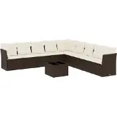 vidaXL 10-tlg. Garten-Sofagarnitur mit Kissen Braun Poly Rattan