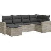 vidaXL 6-tlg. Garten-Sofagarnitur mit Kissen Hellgrau Poly Rattan