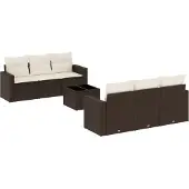 vidaXL 7-tlg. Garten-Sofagarnitur mit Kissen Braun Poly Rattan