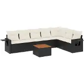 vidaXL 8-tlg. Garten-Sofagarnitur mit Kissen Schwarz Poly Rattan