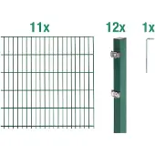 Alberts Doppelstabmatten Zaun, Höhe 100 cm, Länge 22 m, Zaun-Komplettset zum Einbetonieren, grün, Pfosten 60x40 mm