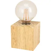 Eglo Tischlampe Prestwick 2, Deko Tischleuchte, Nachttischlampe Würfel aus Holz in Natur, FSC100HB, Tisch Lampe für Wohnzimmer und Schlafzimmer, E27