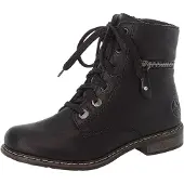 Rieker Schnürboots , Damen, Gr. 41, wärmend, schwarz, Lederimitat, unifarben, Schuhe Schnürboots, Schnürstiefelette, Blockabsatz, mit Zierreißverschluss außen, Topseller