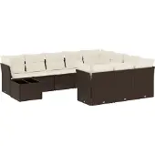 vidaXL 11-tlg. Garten-Sofagarnitur mit Kissen Braun Poly Rattan