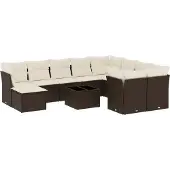 vidaXL 11-tlg. Garten-Sofagarnitur mit Kissen Braun Poly Rattan