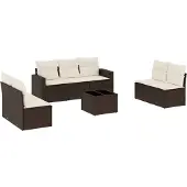 vidaXL 8-tlg. Garten-Sofagarnitur mit Kissen Braun Poly Rattan