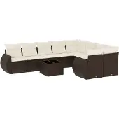 vidaXL 10-tlg. Garten-Sofagarnitur mit Kissen Braun Poly Rattan