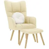 vidaXL Relaxsessel mit Hocker Creme Stoff