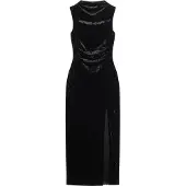 Superdry für Damen. W8011695A Langes schwarzes Samtkleid (S), Party, Polyester, Ärmellos / Hosenträger