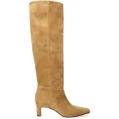 Manfield Beigefarbene Veloursleder-Stiefel mit Absatz | Größe 39