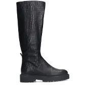 Manfield Schwarze Lederstiefel mit Krokomuster | Größe 38