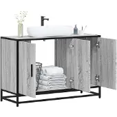 vidaXL Waschbeckenunterschrank Grau Sonoma 90x33x60 cm Holzwerkstoff