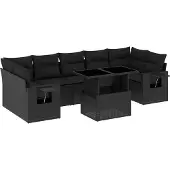 vidaXL 8-tlg. Garten-Sofagarnitur mit Kissen Schwarz Poly Rattan