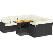 vidaXL 9-tlg. Garten-Sofagarnitur mit Kissen Schwarz Poly Rattan