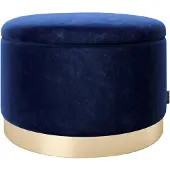 Playboy Pouf "SUE", blau (dunkelblau samt), B:55cm H:35cm T:55cm, Holzwerkstoff, Metall, Polyester, Poufs, Pouf, Abnehmbarer Deckel, innen Stauraum für Decken, Kissen und Sonstiges