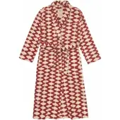 OAS Bademantel Roza Velour Long Robe Unisex Cream / Red-S/M