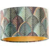 QAZQA Samtlampenschirm mit Blattdesign und goldener Innenseite, oval, 25/16/15