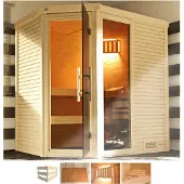 Weka Design-Massivholzsauna CUBILIS ECK 1 inkl. Sauna-Leuchtenset, Lieferung und Montage x B x T x H x 195 x 145 x 205