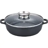 GSW Servierpfanne "Gourmet Granit" Aluminiumguss VITAFLON GRANIT Antihaft-Versiegelung, Glasdeckel, Induktion