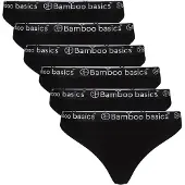 Bamboo Basics Damen String EMMA, 6er Pack - Logo-Bund, atmungsaktiv, Single Jersey