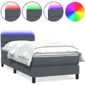 vidaXL Boxspringbett mit Matratze & LED Dunkelgrau 80x210 cm Samt