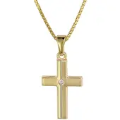 Trendor 08516 Kinder Kreuz Gold 333 mit Zirkonia und goldplattierte Kette
