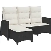 vidaXL Gartensofa mit Liegefunktion Kissen L-Form Schwarz Poly Rattan