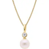 Trendor 68384 Damen Perlen-Anhänger Gold 333/8kt an vergoldeter Silberkette